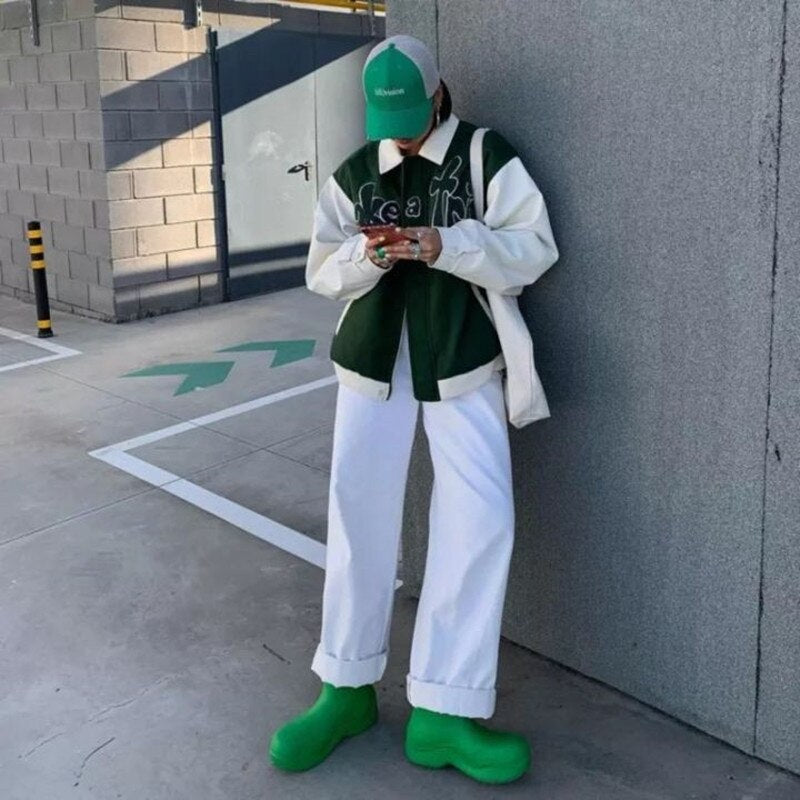 Take A Trip Green Letter Green Bomber Jacket Streetwear Fall Style Down Collar Zipper Baseball Coat