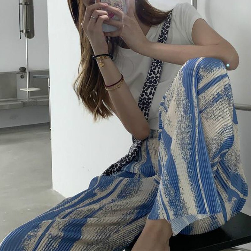 Mancala Marble Pleated Pants Wide Leg Trousers