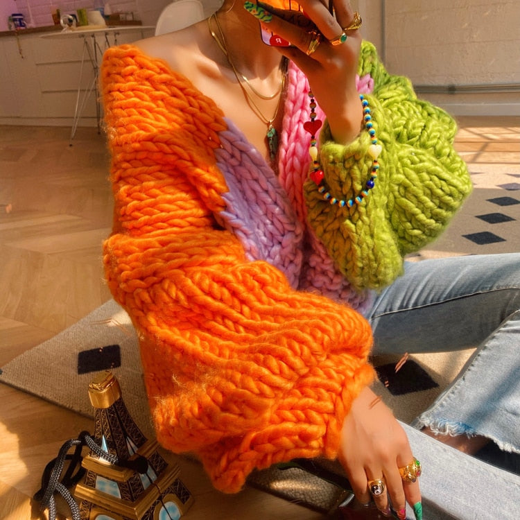 SHRUMI Knitted Colorblock Cardigan