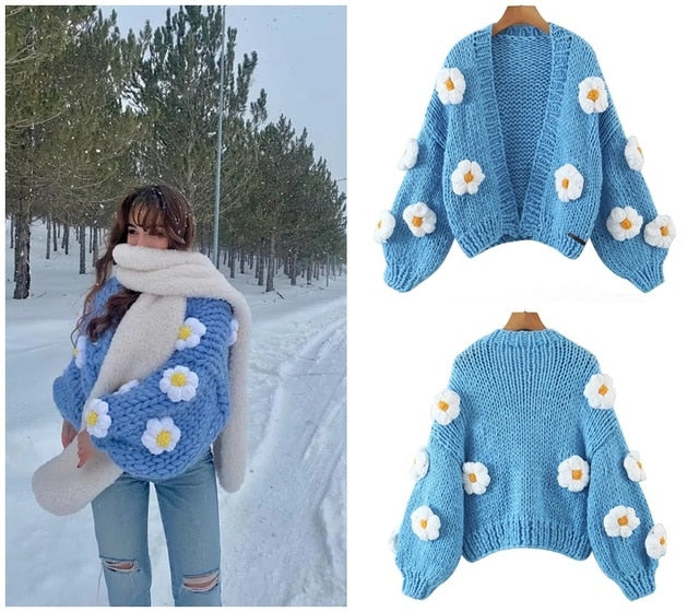 SHRUMI Knitted Flower Heart Mushroom Fruit Pattern Soft Sweater