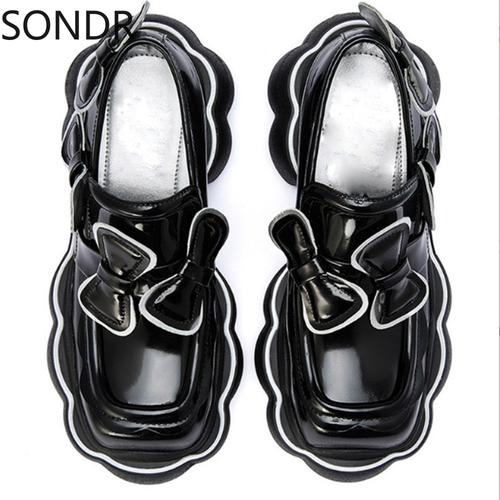 STEPINTHEGRASS Flower Bowtie Loafer Goth Punk Shoes Creepers Pumps