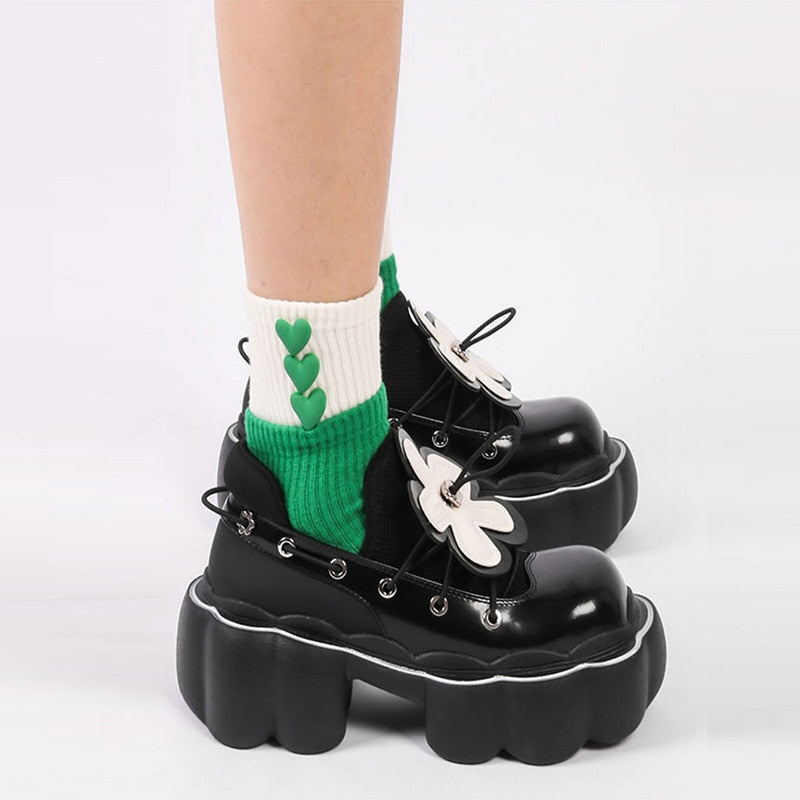 STEPINTHEGRASS Flower Bowtie Loafer Goth Punk Shoes Creepers Pumps