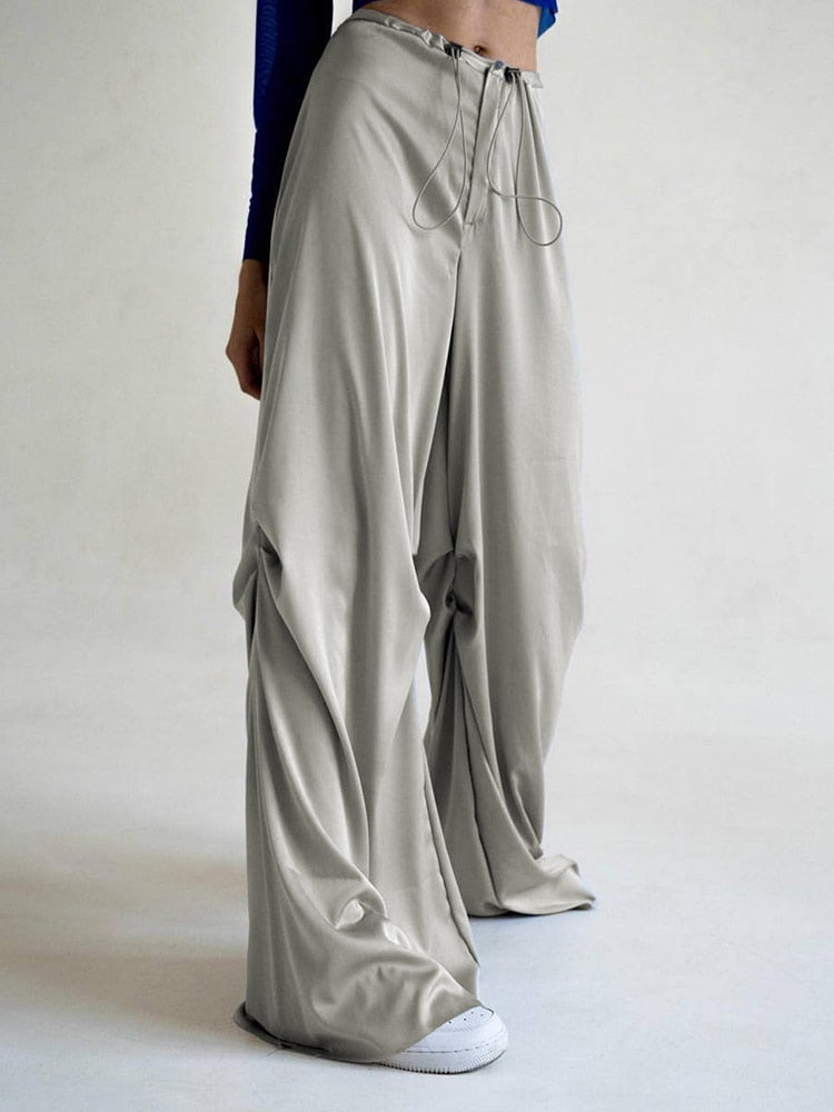 Rockmore Harajuku Satin Loose Pants for Women Spring Summer Y2K Casual High Waist Straight Wide Leg Trouser Fashion Baggy Korean