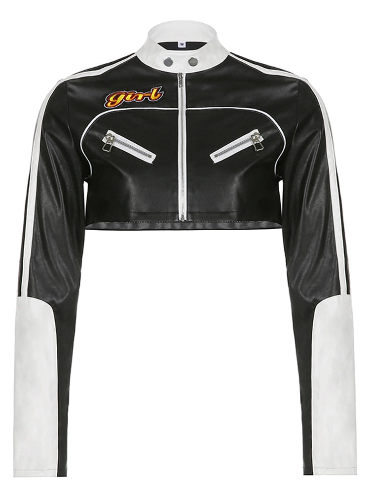 Moto Chic Streetwear Cropped Leather Jacket