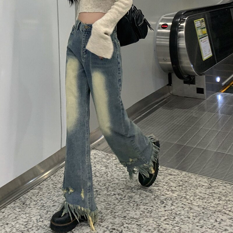 Y2K Vintage Streetwear Fairy Grunge Baggy Jeans Denim Trousers Ripped Pants Harajuku Women's wear