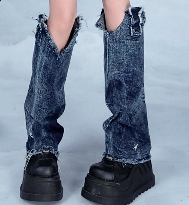 JUPITERBAE Acid Denim Skirt Leg Warmers Set Leg Covers