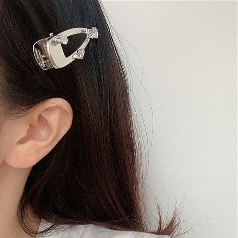 Korean Niche Design Duckbill Clip Women Shiny Zircon Hair Accessories Simple Fairy Silver Color Metal Headwear Trendy Barrettes