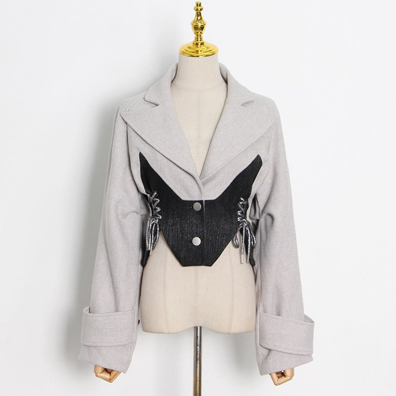 CLEO Patchwork Lace Up Blazer Jacket Corset