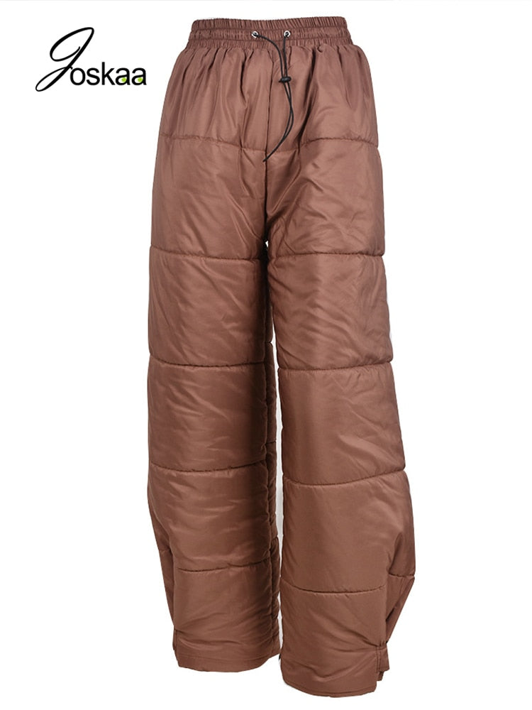 Joskaa Brown Wide Leg Pant Cargo Woman Y2K Padded Trouser Women Casual Warm Pants Autumn Winter 2022 Sexy Streetwear