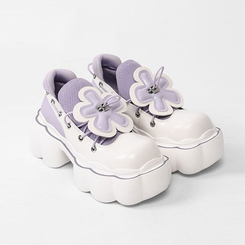 STEPINTHEGRASS Flower Bowtie Loafer Goth Punk Shoes Creepers Pumps