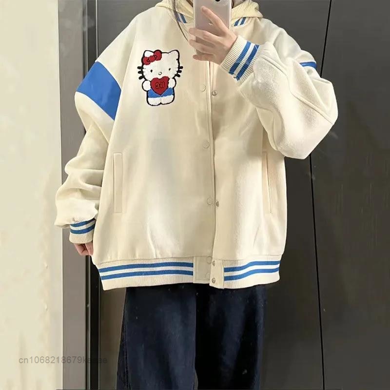 Sanrio Hello Kitty New Clothes Female Fashion Jackets Spring Autumn Loose Cartoon Kawaii Embroidered Coat Y2k Tops Women Jacket