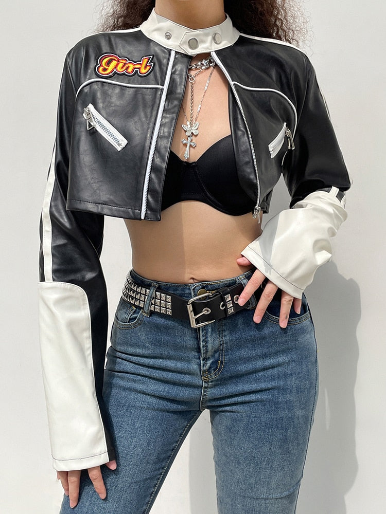 Moto Chic Streetwear Cropped Leather Jacket