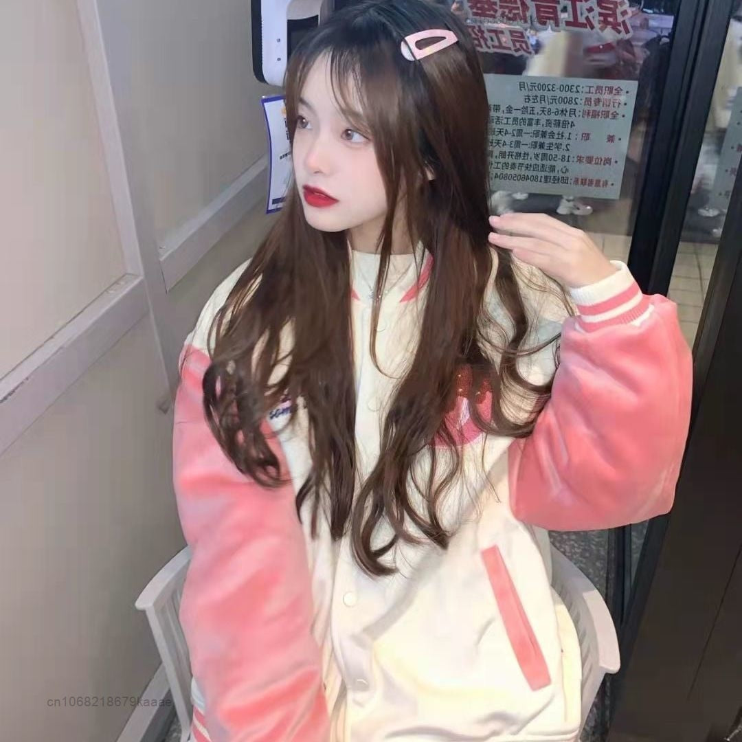 Hello Kitty Clothes Y2k Teenager Girl Luxury Design Embroidery Pink Jacket Baseball Jacket Fashion Coat Women Sweatshirt Plush