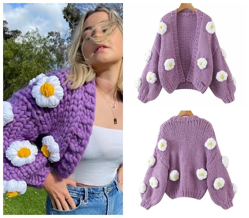 SHRUMI Knitted Flower Heart Mushroom Fruit Pattern Soft Sweater