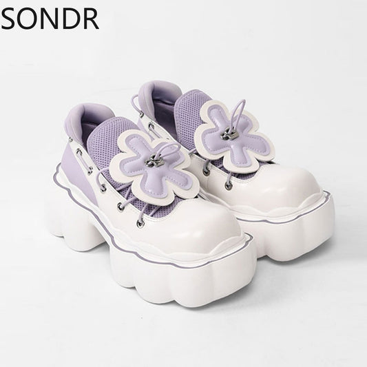 STEPINTHEGRASS Flower Bowtie Loafer Goth Punk Shoes Creepers Pumps