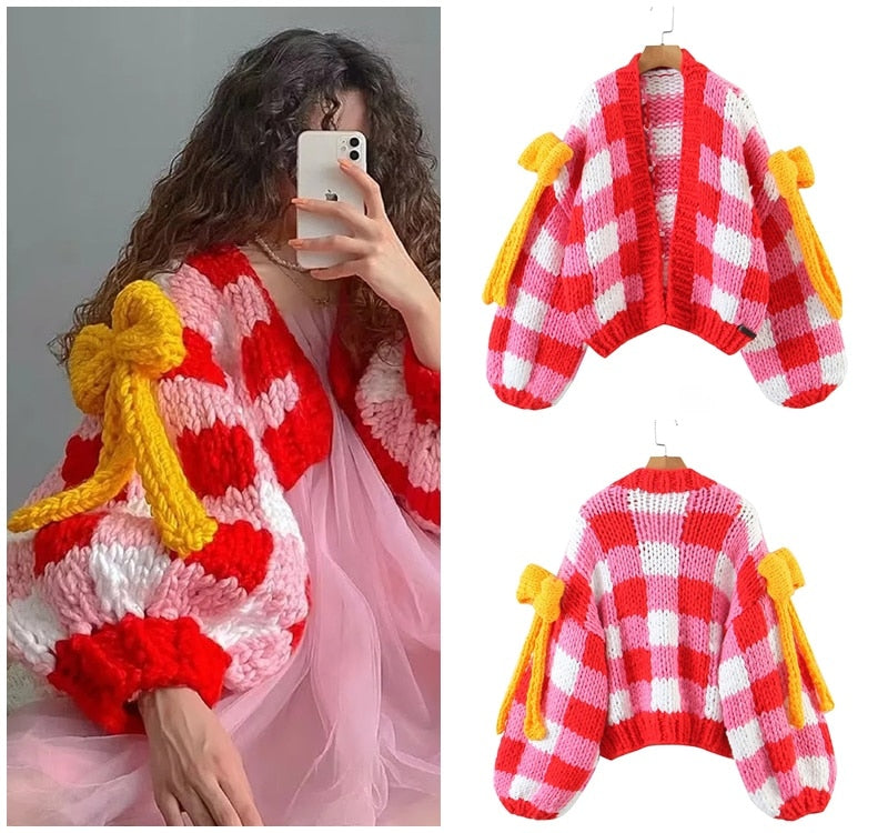 SHRUMI Knitted Flower Heart Mushroom Fruit Pattern Soft Sweater