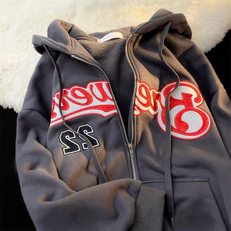 Oversized Retro Streetwear Zip Up Hoodie Letter Printing Sweatshirt Vintage Hoodies Women Grunge Tops Punk Hooded Y2k Clothes