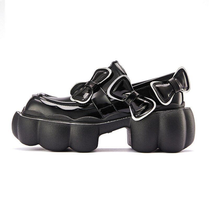 STEPINTHEGRASS Flower Bowtie Loafer Goth Punk Shoes Creepers Pumps