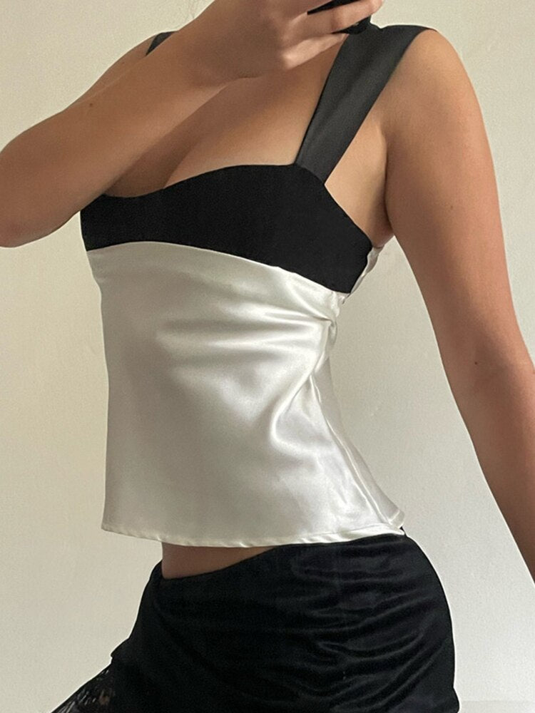 Silky Dip Square Neck Backless Cap Sleeve Panel Top