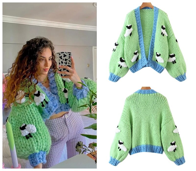 SHRUMI Knitted Flower Heart Mushroom Fruit Pattern Soft Sweater