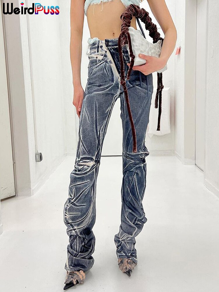 JUPITERBAE Bleach Wrinkle Street Denim Pants