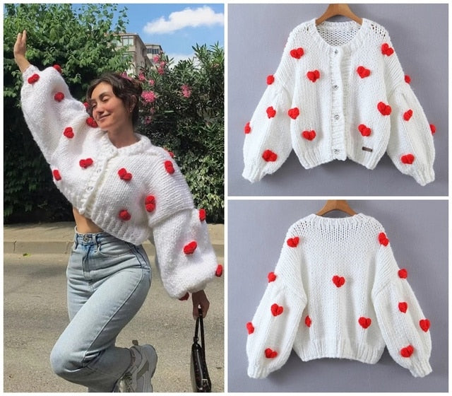 SHRUMI Knitted Flower Heart Mushroom Fruit Pattern Soft Sweater