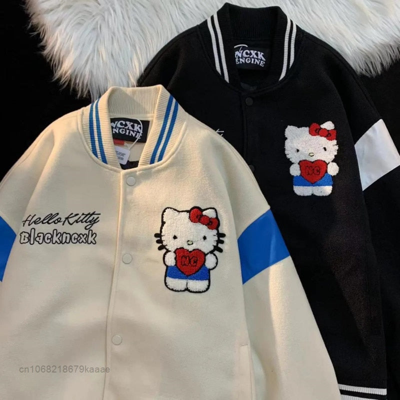 Sanrio Hello Kitty New Clothes Female Fashion Jackets Spring Autumn Loose Cartoon Kawaii Embroidered Coat Y2k Tops Women Jacket