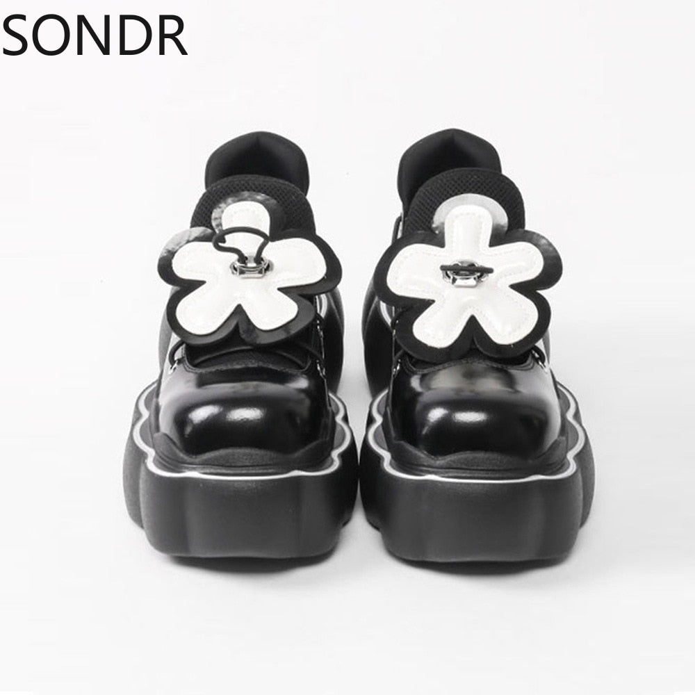 STEPINTHEGRASS Flower Bowtie Loafer Goth Punk Shoes Creepers Pumps