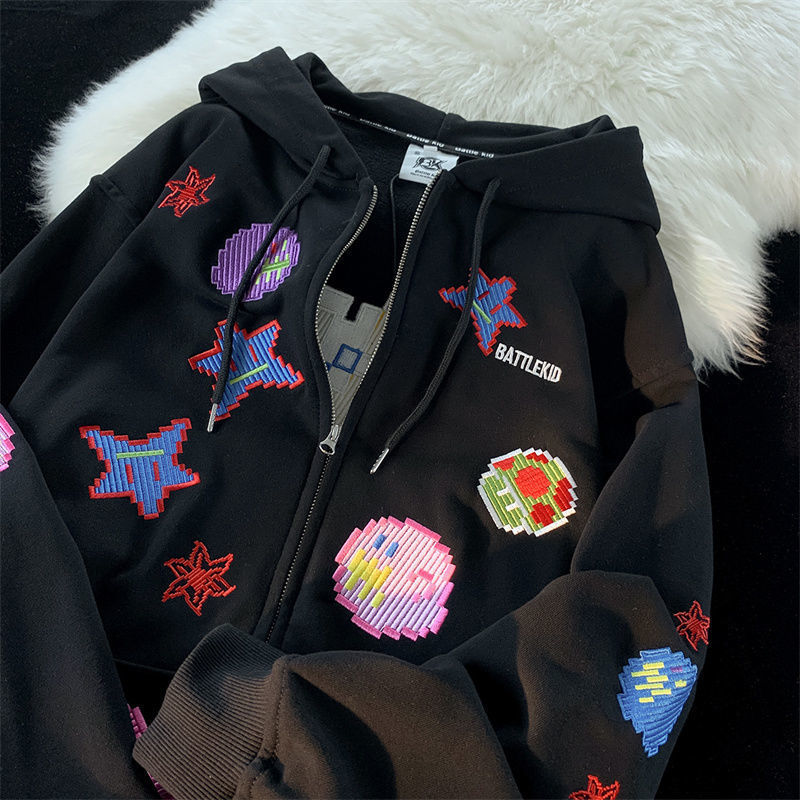 TRAPBUBLZ Gamer Pixel Zip Up Oversized Hoodie