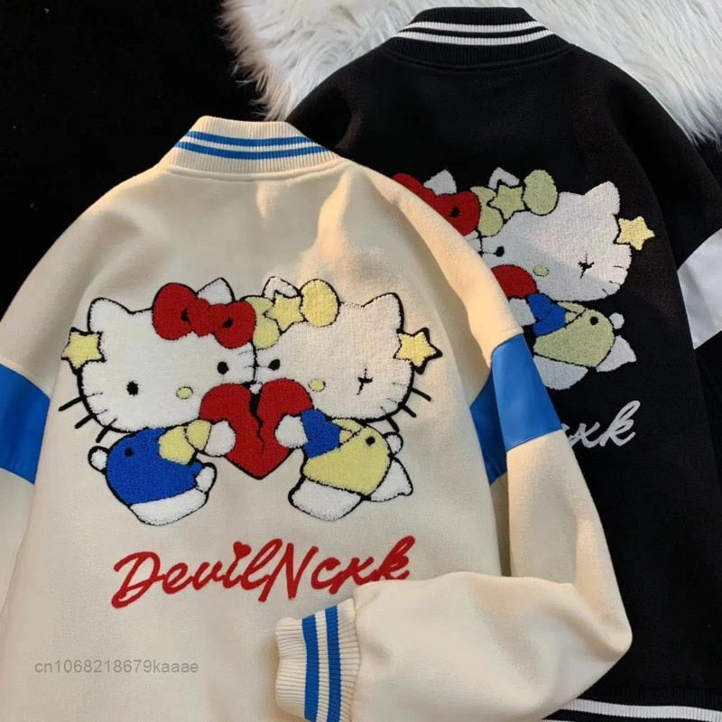 Sanrio Hello Kitty New Clothes Female Fashion Jackets Spring Autumn Loose Cartoon Kawaii Embroidered Coat Y2k Tops Women Jacket