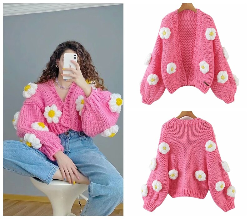 SHRUMI Knitted Flower Heart Mushroom Fruit Pattern Soft Sweater