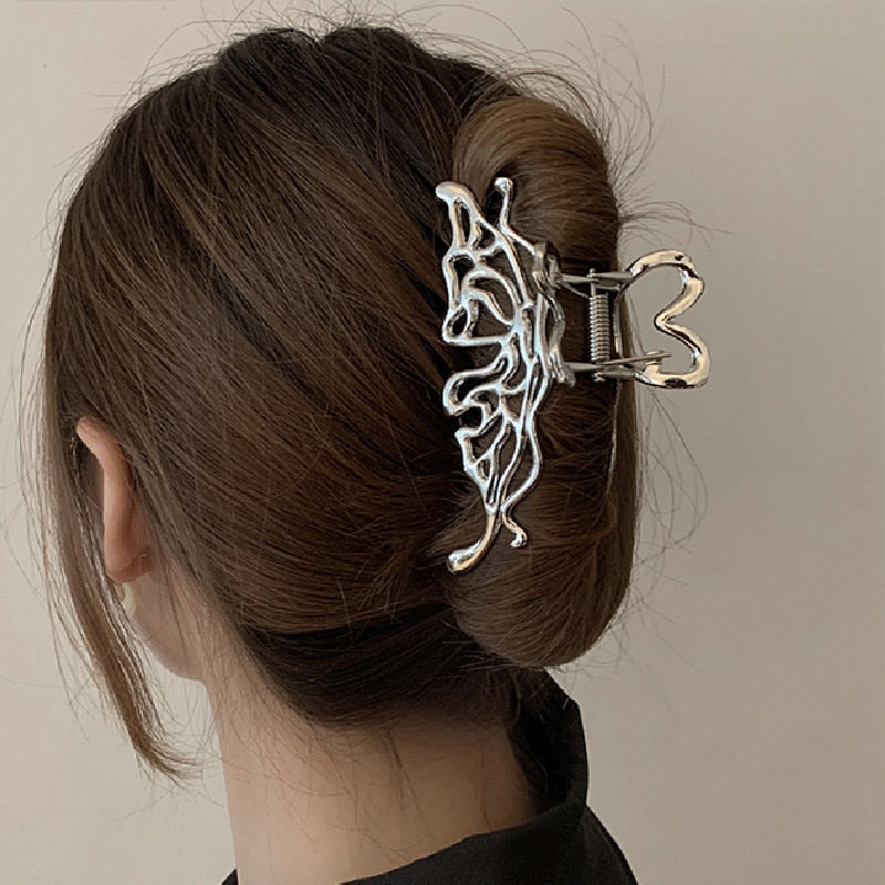 METAPIXEL Silver Metal Butterfly Hair Claw Clip Unique