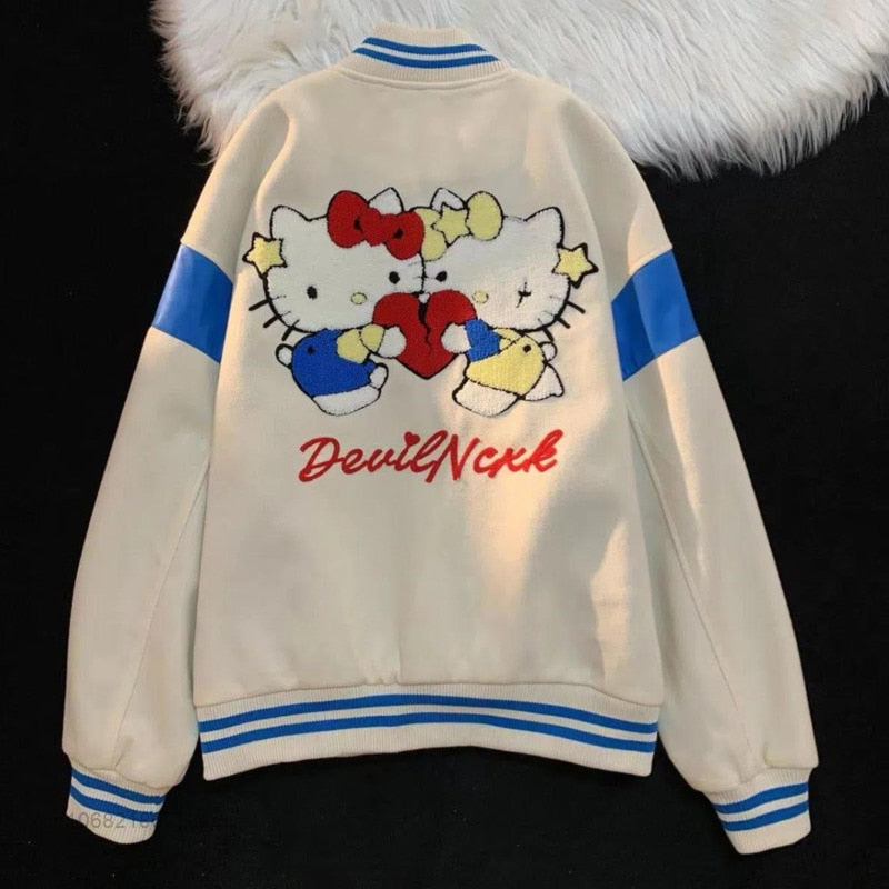 Sanrio Hello Kitty New Clothes Female Fashion Jackets Spring Autumn Loose Cartoon Kawaii Embroidered Coat Y2k Tops Women Jacket