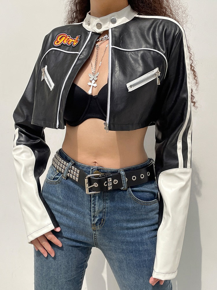 Moto Chic Streetwear Cropped Leather Jacket