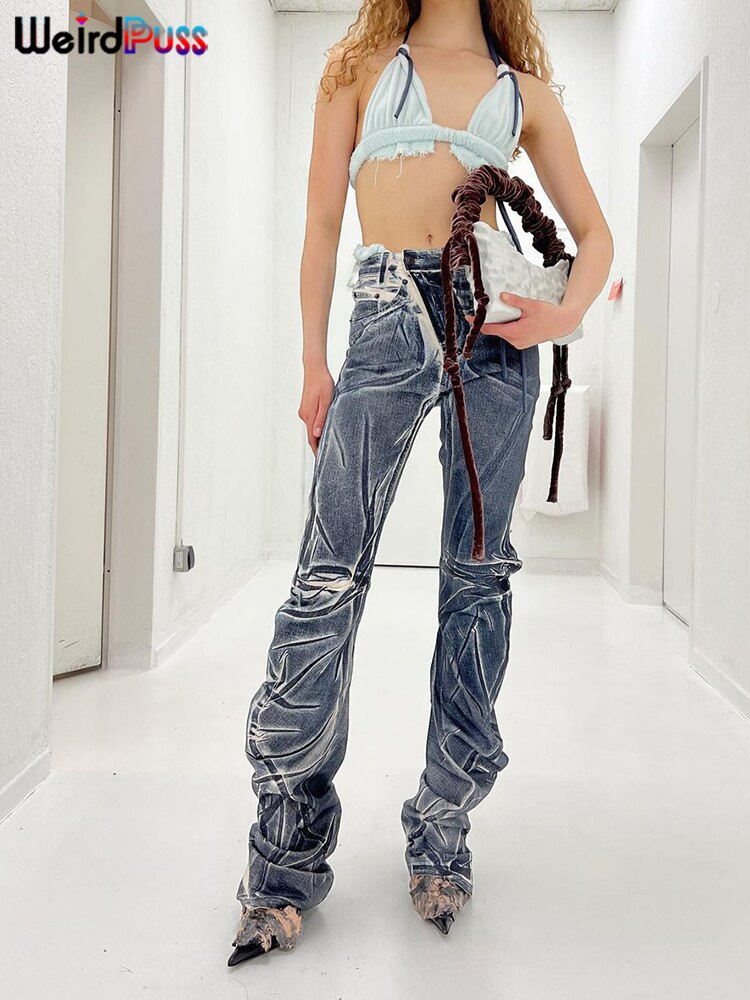 JUPITERBAE Bleach Wrinkle Street Denim Pants