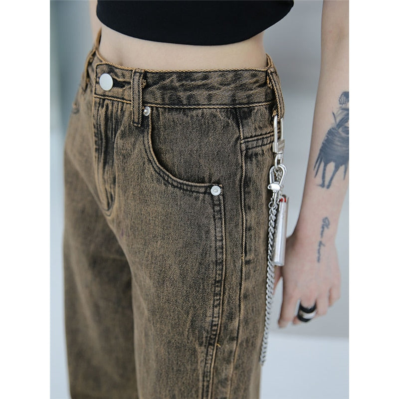 Brown Summer Womans Jeans High Waist Denim Trouser Baggy Streetwear Arc Design Ladies Vintage Wide Leg Straight Loose Jean Pants