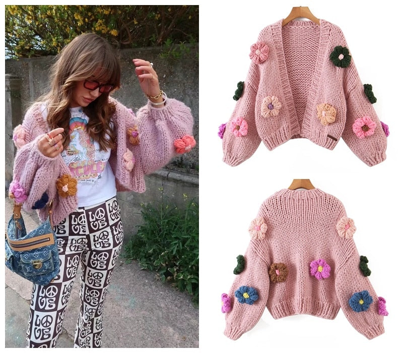 SHRUMI Knitted Flower Heart Mushroom Fruit Pattern Soft Sweater