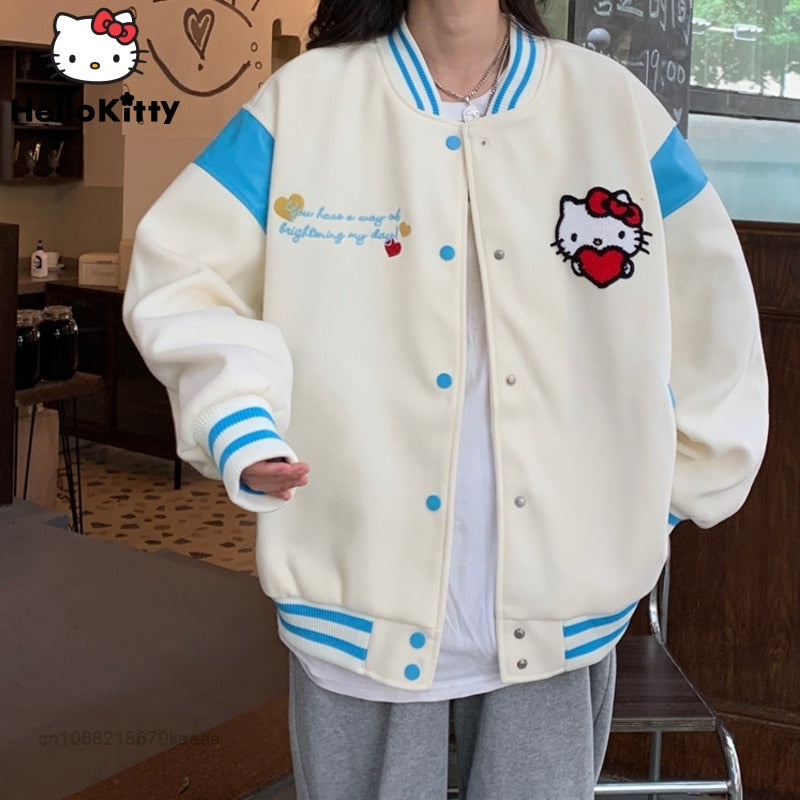 Sanrio Hello Kitty New Clothes Female Fashion Jackets Spring Autumn Loose Cartoon Kawaii Embroidered Coat Y2k Tops Women Jacket