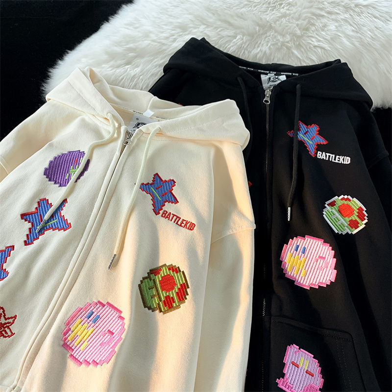 TRAPBUBLZ Gamer Pixel Zip Up Oversized Hoodie