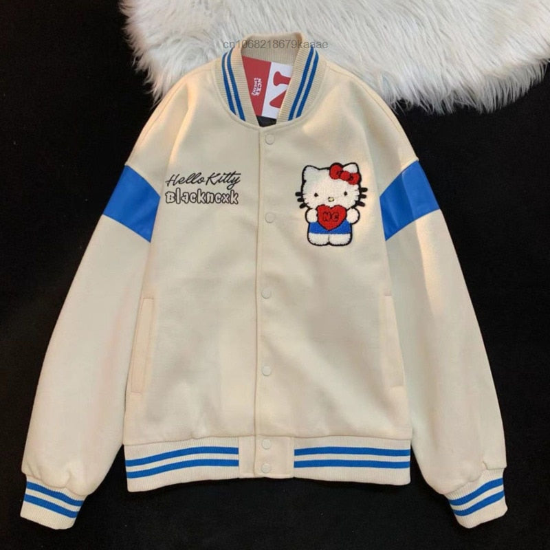 Sanrio Hello Kitty New Clothes Female Fashion Jackets Spring Autumn Loose Cartoon Kawaii Embroidered Coat Y2k Tops Women Jacket