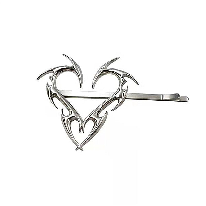 Hip Hop Metal Love Heart Hairpins Korean Trendy Cool Girls Side Clip Women Geometric Unique Design Silver Color Brarrettes