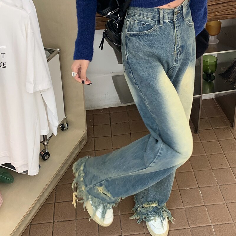 Y2K Vintage Streetwear Fairy Grunge Baggy Jeans Denim Trousers Ripped Pants Harajuku Women's wear