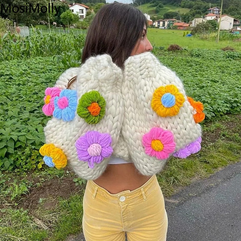 SHRUMI Knitted Flower Heart Mushroom Fruit Pattern Soft Sweater