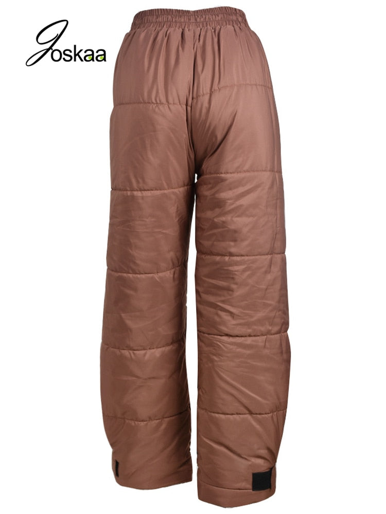 Joskaa Brown Wide Leg Pant Cargo Woman Y2K Padded Trouser Women Casual Warm Pants Autumn Winter 2022 Sexy Streetwear