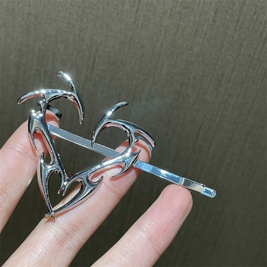 Hip Hop Metal Love Heart Hairpins Korean Trendy Cool Girls Side Clip Women Geometric Unique Design Silver Color Brarrettes