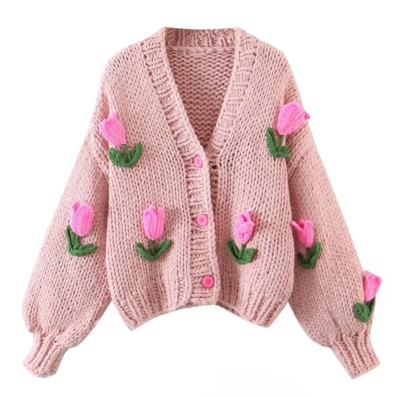 SHRUMI Knitted Flower Heart Mushroom Fruit Pattern Soft Sweater