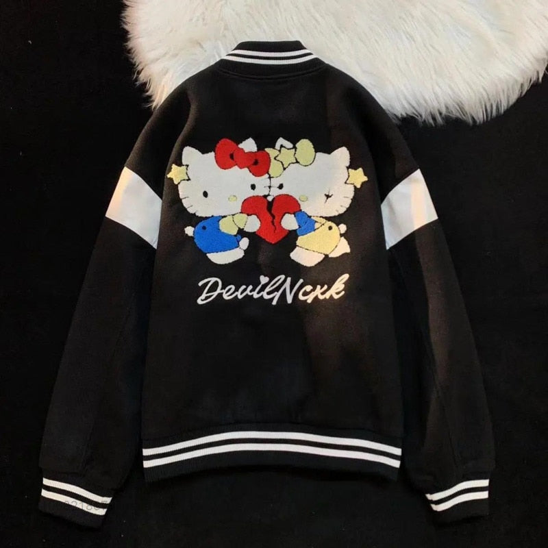 Sanrio Hello Kitty New Clothes Female Fashion Jackets Spring Autumn Loose Cartoon Kawaii Embroidered Coat Y2k Tops Women Jacket