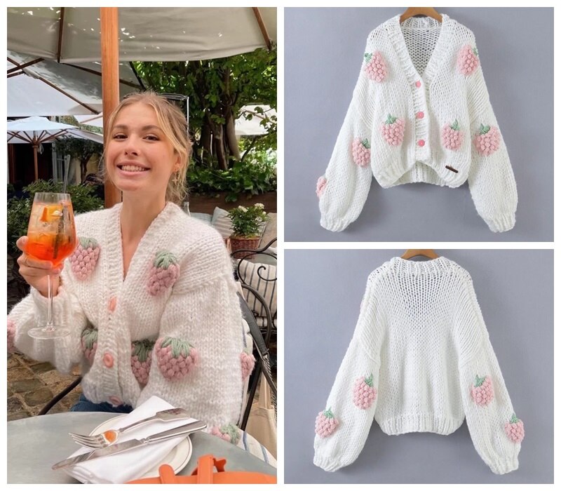 SHRUMI Knitted Flower Heart Mushroom Fruit Pattern Soft Sweater