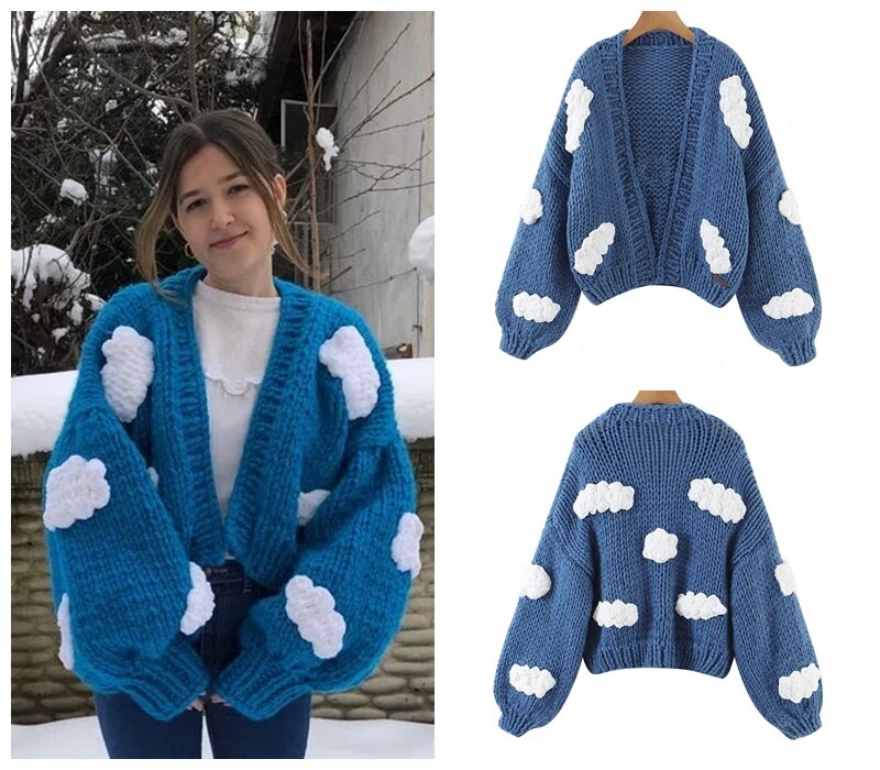 SHRUMI Knitted Flower Heart Mushroom Fruit Pattern Soft Sweater